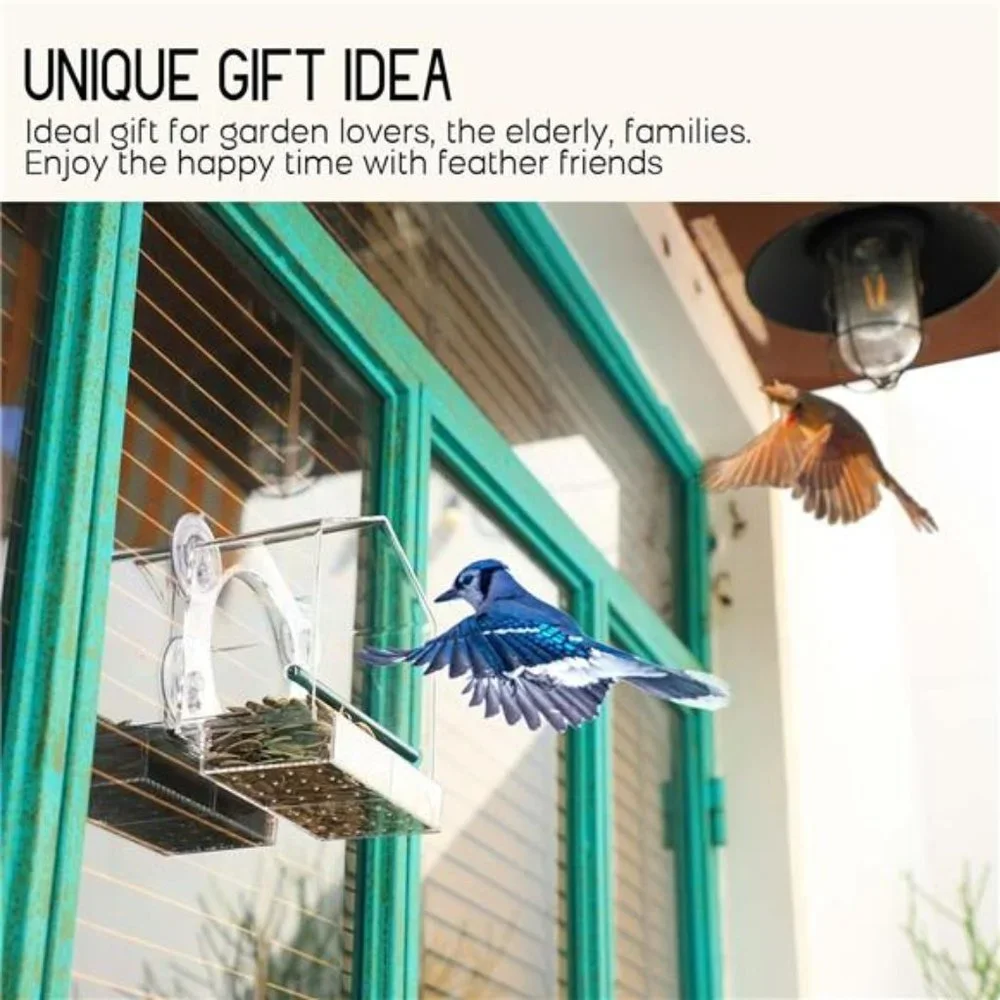 Window Bird Feeder for Outside with Strong Suction Cups, Fits for Cardinals